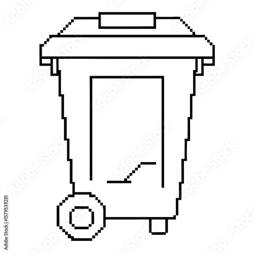 Detailed outline of a wheelie bin with a pixel art style in a simple design