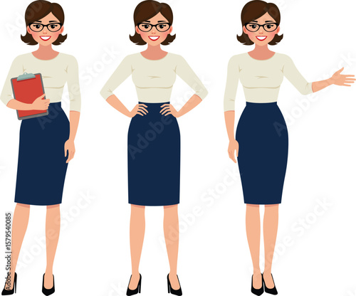 Business Woman Character in Various Poses Vector Cartoon Illustration