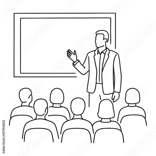 Business Presentation Outline - Speaker and Audience Vector Illustration