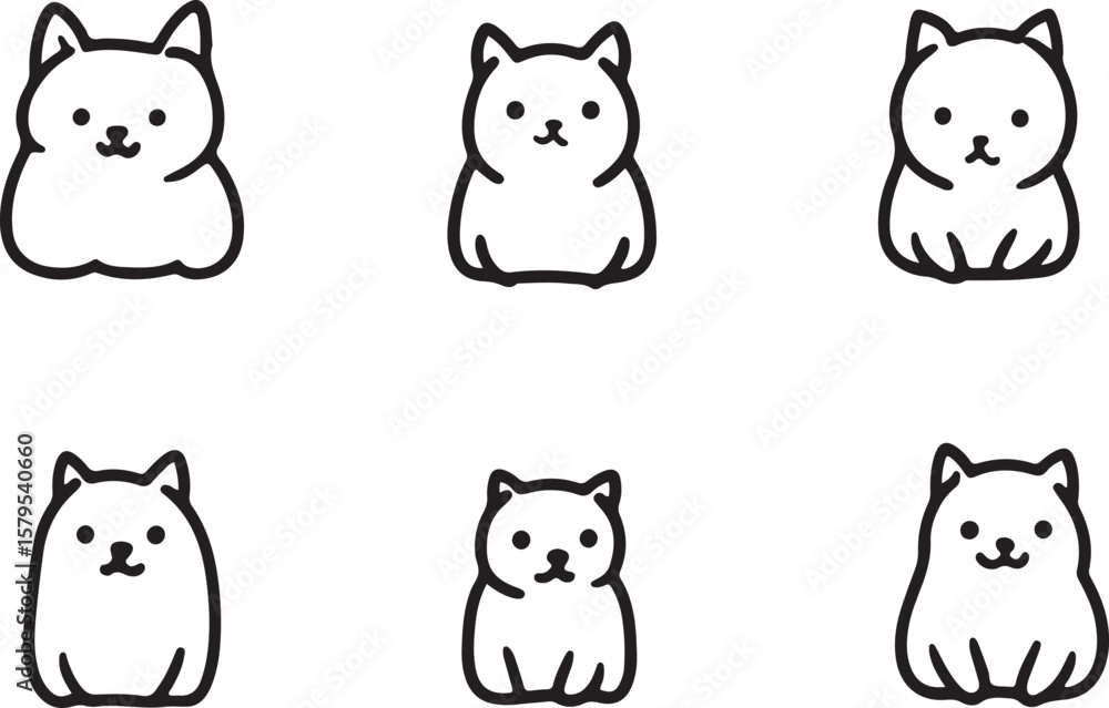 Fototapeta premium set of hand drawn line art vector of cute cats