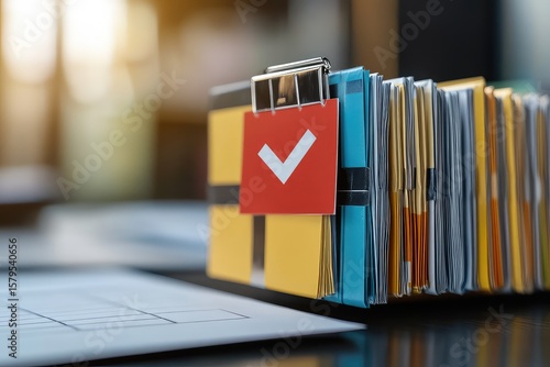 Document retention policy with a checkmark and a calendar icon, ensuring timely compliance