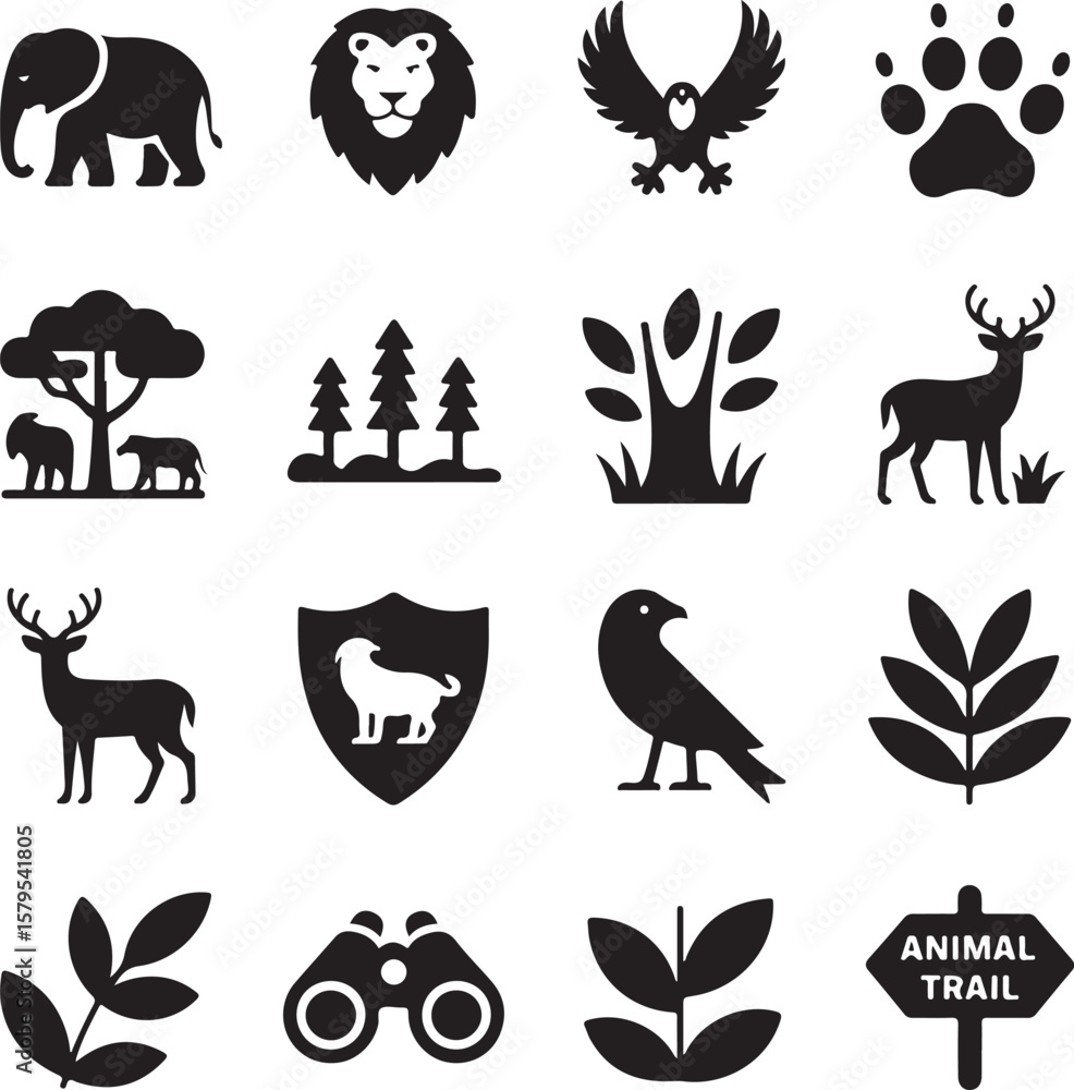 Obraz premium Wildlife Safari Adventure Icon Set of Majestic Animals and Nature Scenes
