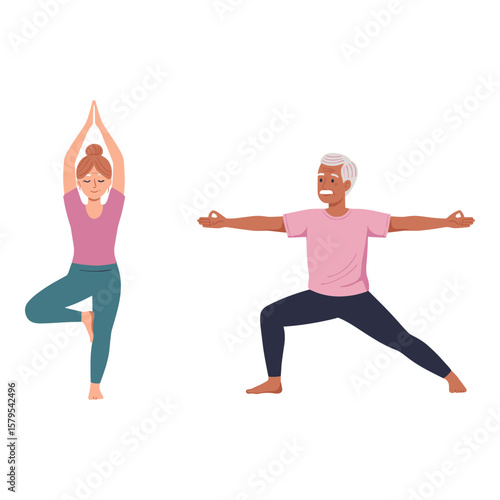 Diverse People Practicing Yoga Poses for Health and Wellness