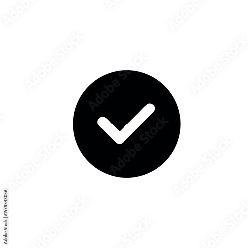 Vector icon of a simple black tick mark inside a circle. Perfect for approval graphics, confirmation visuals, checklist symbols, task management, and quality assurance designs.