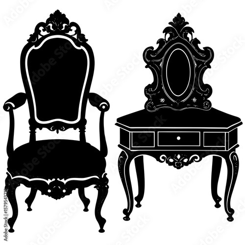 antique furniture vector black silhouette on white background
