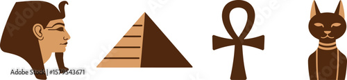 Egyptian pharaoh pyramid ankh and cat silhouette collection