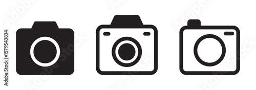 Camera icons set in black filled and stroke line style