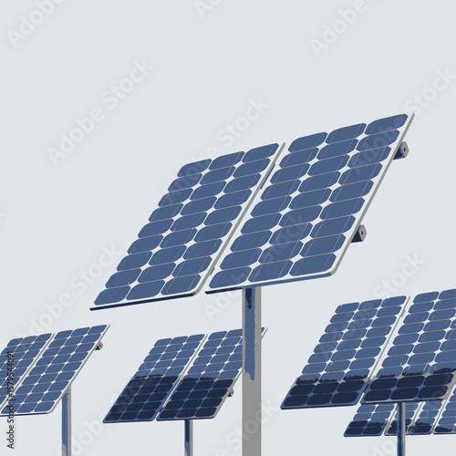 Solar Panels on Gray Poles Against a Light Gray Sky