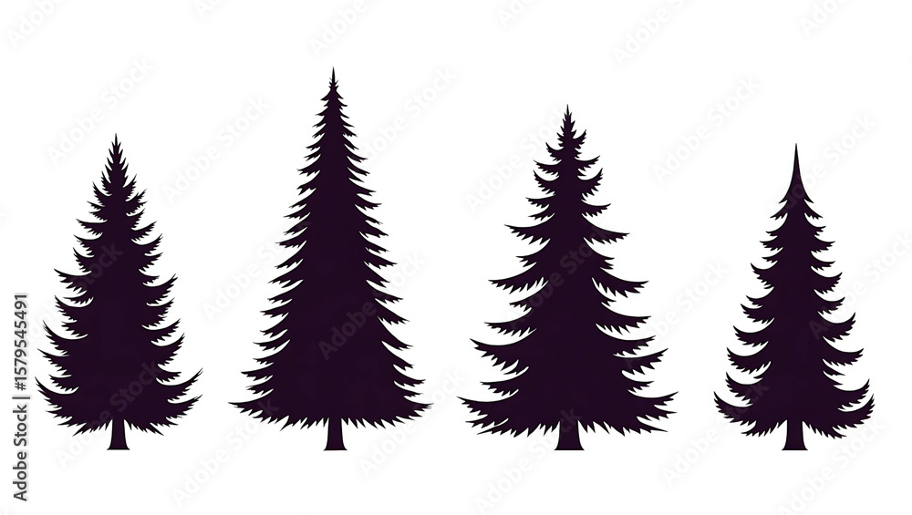 Fototapeta premium Dark Purple Silhouette Pine Trees; Serene Forest Illustration; Nature Graphic Design Element