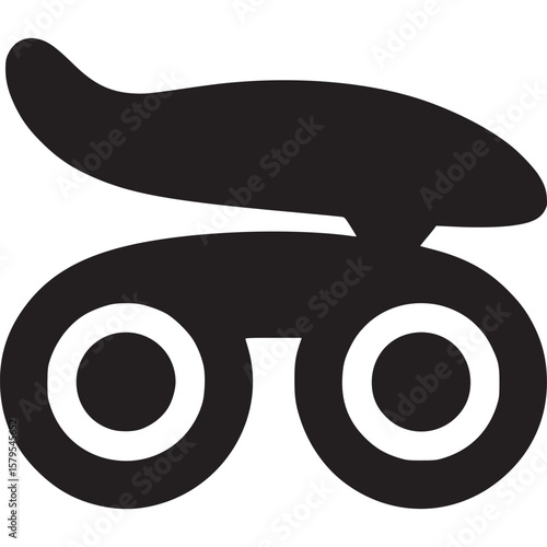 A stylized black silhouette of binoculars with a curved shape on top against a gray background on transparent background