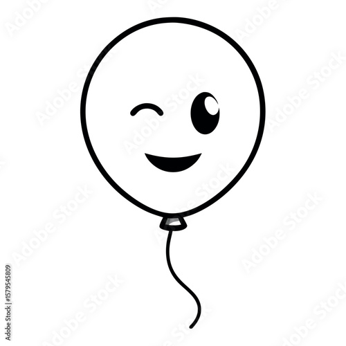 Vector illustration of a single balloon with a winking emoji face. Perfect for party graphics, celebration visuals, fun emoji decorations, birthday designs, and festive event symbols.