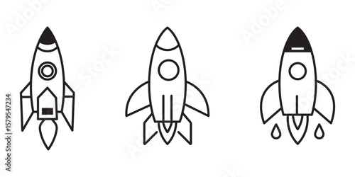 Modern minimalist rocket icon with flat design isolated on white background in high resolution