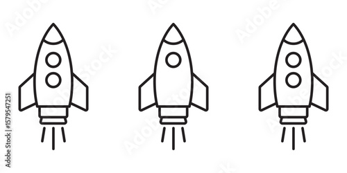 Modern minimalist rocket icon with flat design isolated on white background in high resolution