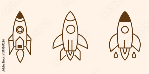 Modern minimalist rocket icon with flat design isolated on white background in high resolution
