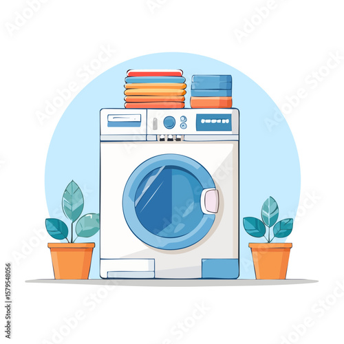 Washing Machine and Laundry Isolated on a Transparent Background 