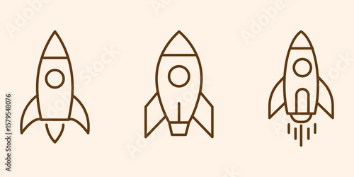 Set of rocket vector icons. Launch spaceship or spacecraft. Rocket fast flying for space. New business start up.