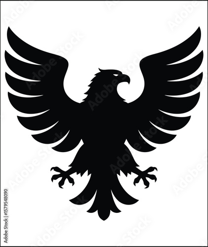 Heraldic Eagle Silhouette with Spread Wings a Symbol of Power and Freedom Isolated on White
