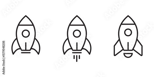 Set of rocket vector icons. Launch spaceship or spacecraft. Rocket fast flying for space. New business start up.