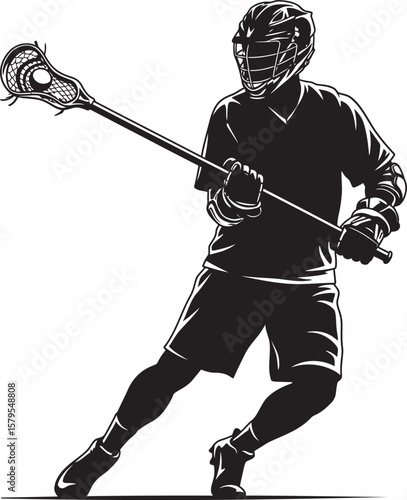 Lacrosse Player Sport Art Silhouettes white color background