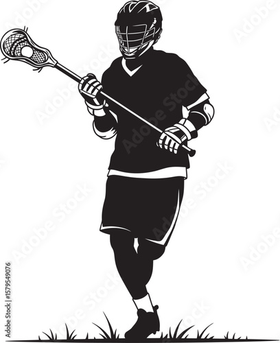Lacrosse Player Sport Art Silhouettes white color background