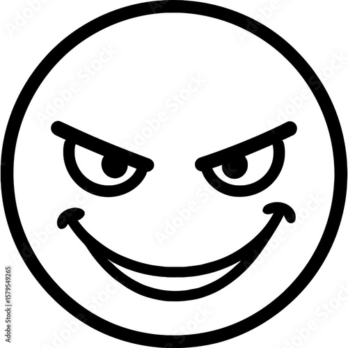 Mischievous smirking face outline icon vector