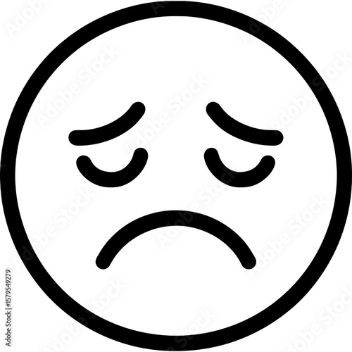 Sad frowning face outline icon vector