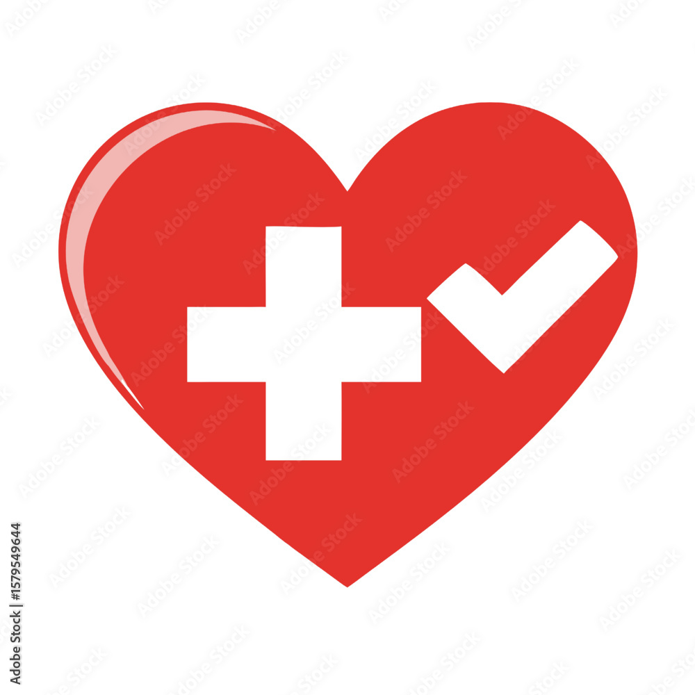 Obraz premium Swiss National Day Flag of Switzerland in the shape of Button, Heart, Like, Check mark, flat style, symbol of love for his country, patriotism, icon for Independence Day, vector illustration