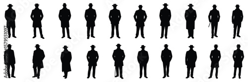 Retro mafia silhouettes set, large vector pack, with vintage gangster figures isolated on white background