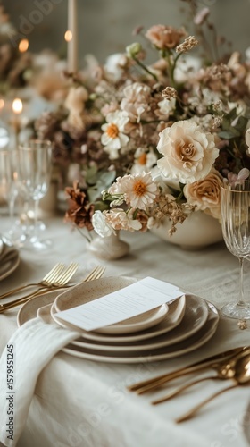Beautiful Floral Centerpiece Arrangement at Outdoor Dining Table During Golde...