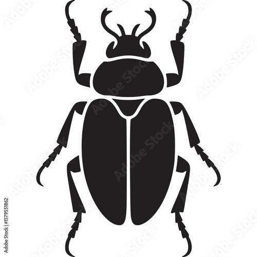 A black silhouette of a beetle with detailed legs and antennae on a plain background illustration on transparent background