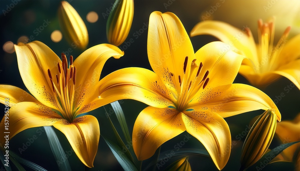 Fototapeta premium yellow lilies in close up