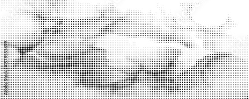Flowing dots particles wave pattern halftone gradient curve shape isolated on white background. Vector in concept of technology  science  music  modern.