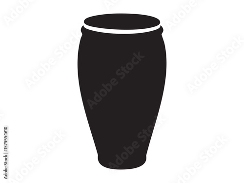 Black silhouette of traditional conga drum isolated on white background, graphic illustration. concept of music, percussion instrument, rhythm, icon, logo, design element
