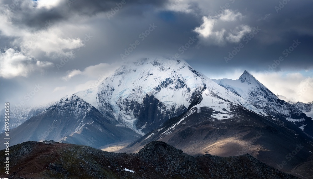 Fototapeta premium snow capped mountain viewed on cloudy day