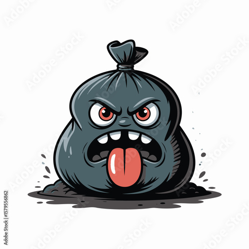 Angry Trash Bag Mascot in Mud