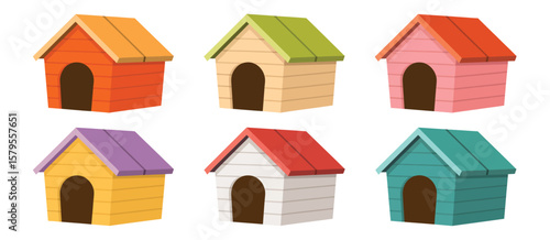 Colorful Dog Houses Illustration Set