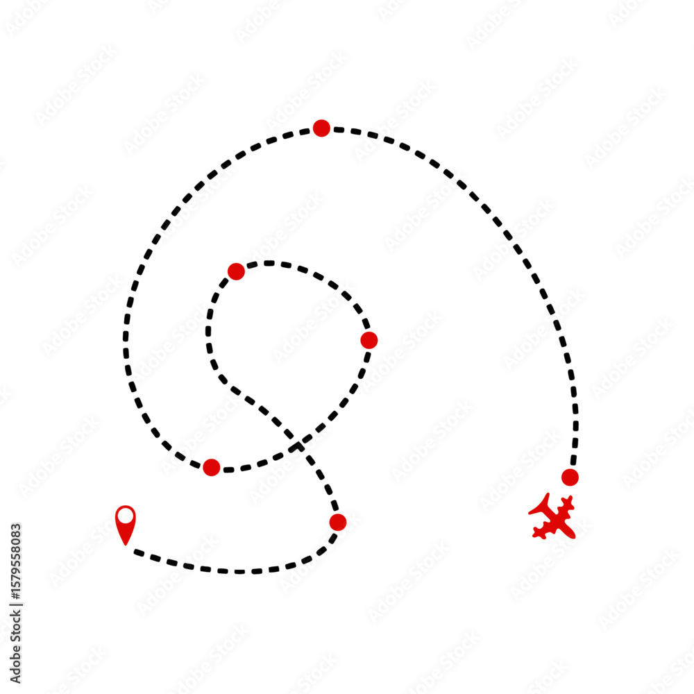 Fototapeta premium Airplane flight route icon flat vector design. 