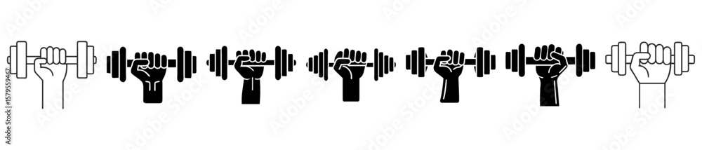 Obraz premium Motivational fitness symbols a series of weightlifting hands expressing power