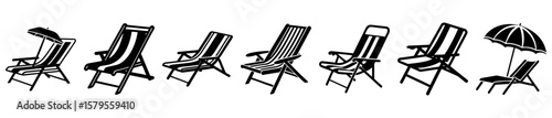 Beach chairs and umbrellas offer relaxation for summer vacation goers in vector