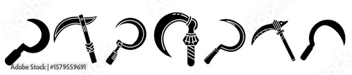 Variety of Sickle Silhouettes in Black and White for Agricultural Purposes