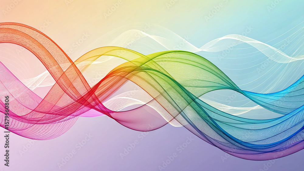 Naklejka premium Abstract rainbow waves flowing across a soft gradient background