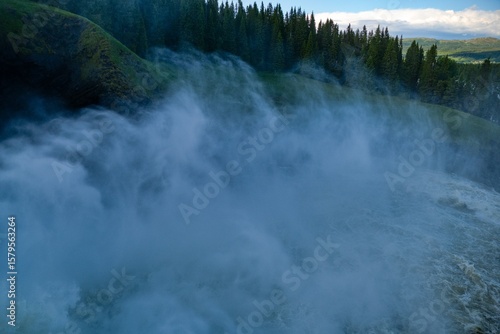 Photos beautiful powerfull waterfall tannforsen in sweden
