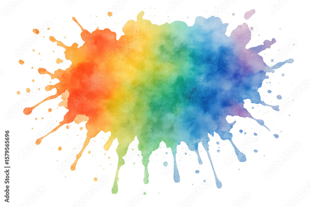 Fototapeta premium Colorful watercolor splash art in rainbow hues, dynamically spread across a transparent background, perfect for creative projects