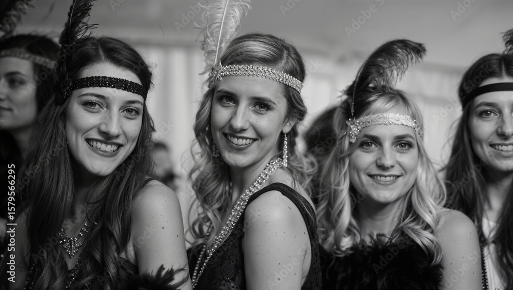 Obraz premium Group of women at a 1920s themed party, feeling glamorous and festive