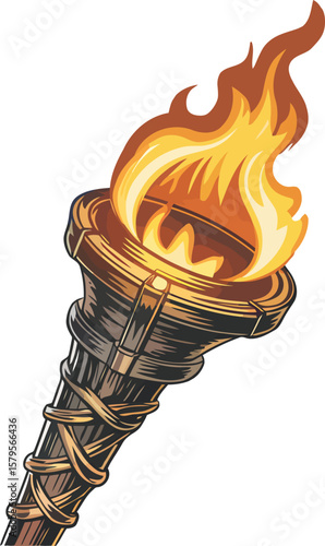 Burning Wooden Torch One Element Vintage Illustration for Adventure Event and Tribal Festival Design

