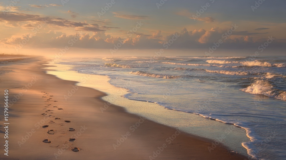 Fototapeta premium Sunrise beach footprints