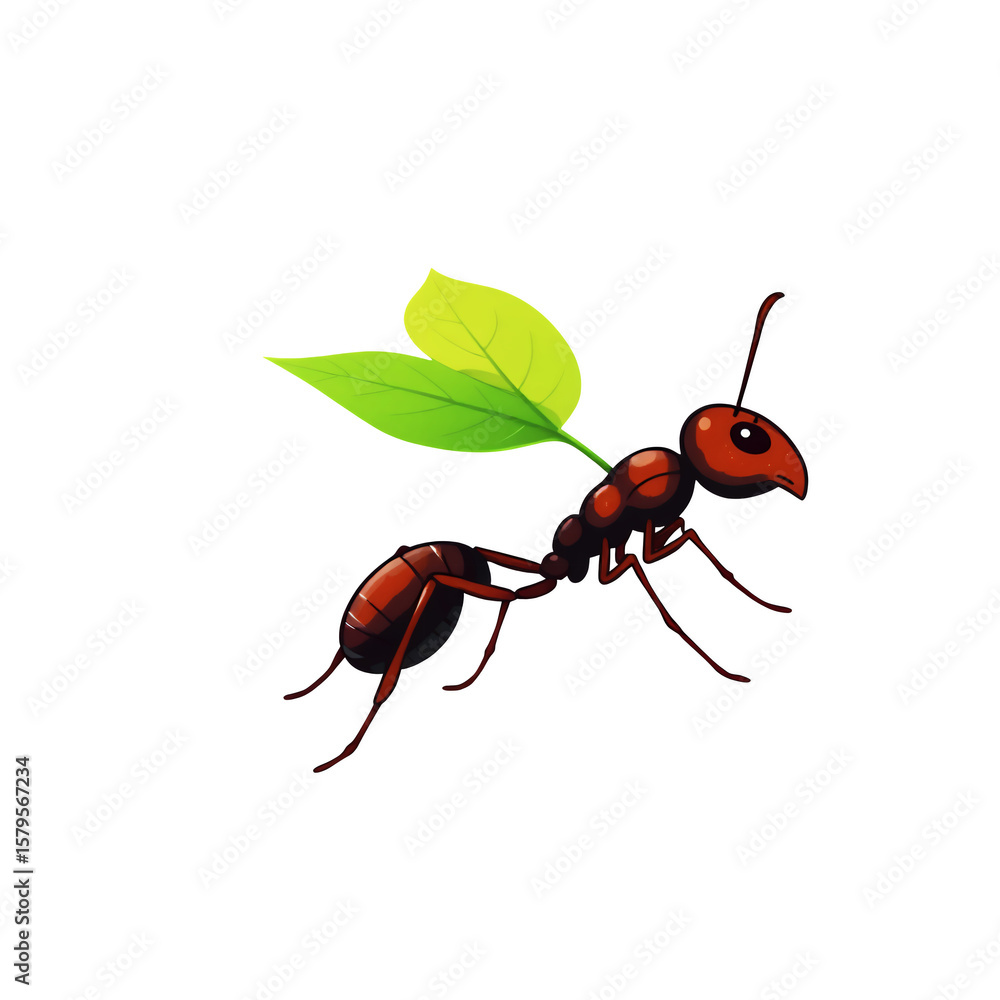 a cartoon ant carrying two green leaves on its back against a solid image view on transparent background a cartoon ant carrying two green leaves on its back against a solid image view on transparent background