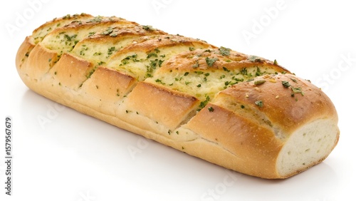 Baked Bread Loaf with Sliced Surface and Fresh Herb Topping


