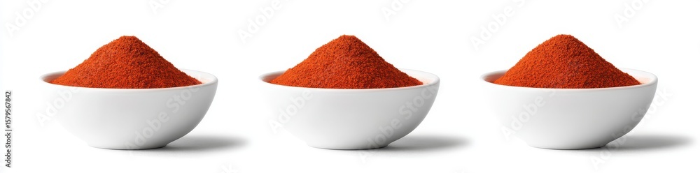 A white bowl filled with chili powder is isolated against a background, a creation of Generative Ai A white bowl filled with chili powder is isolated against a background, a creation of Generative Ai
