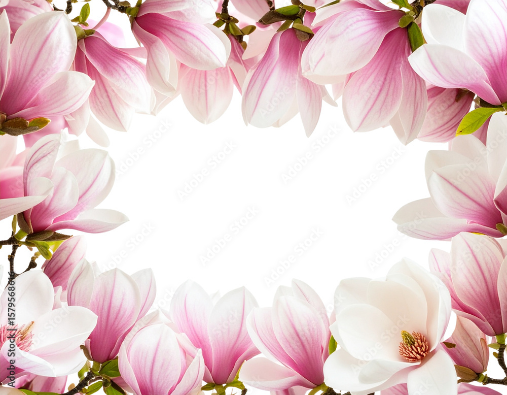 Fototapeta premium Magnolia flowers, pink and white color palette, PNG transparent background, PNG file